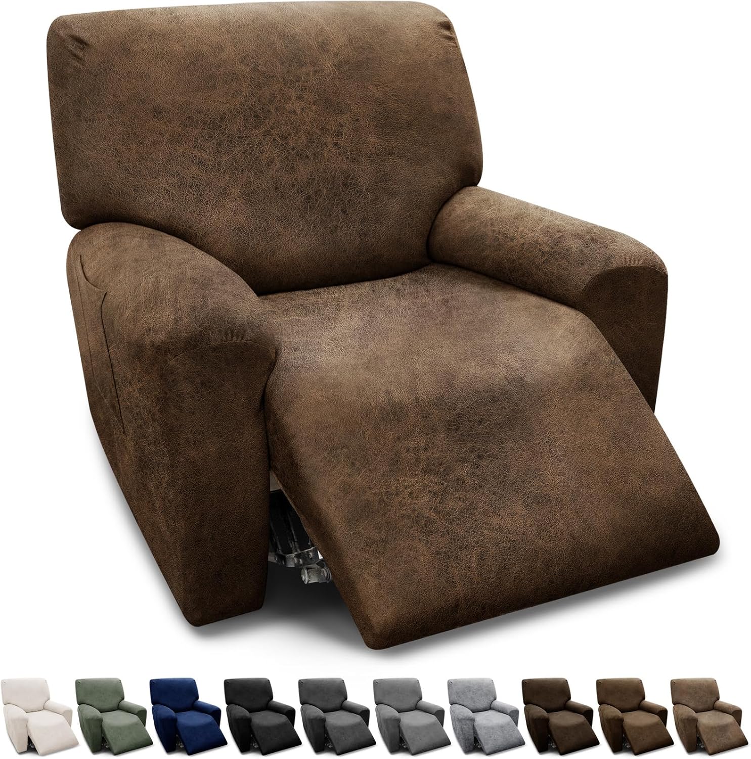 Recliner Chair Covers 4-Pieces Slipcovers for Leather Look