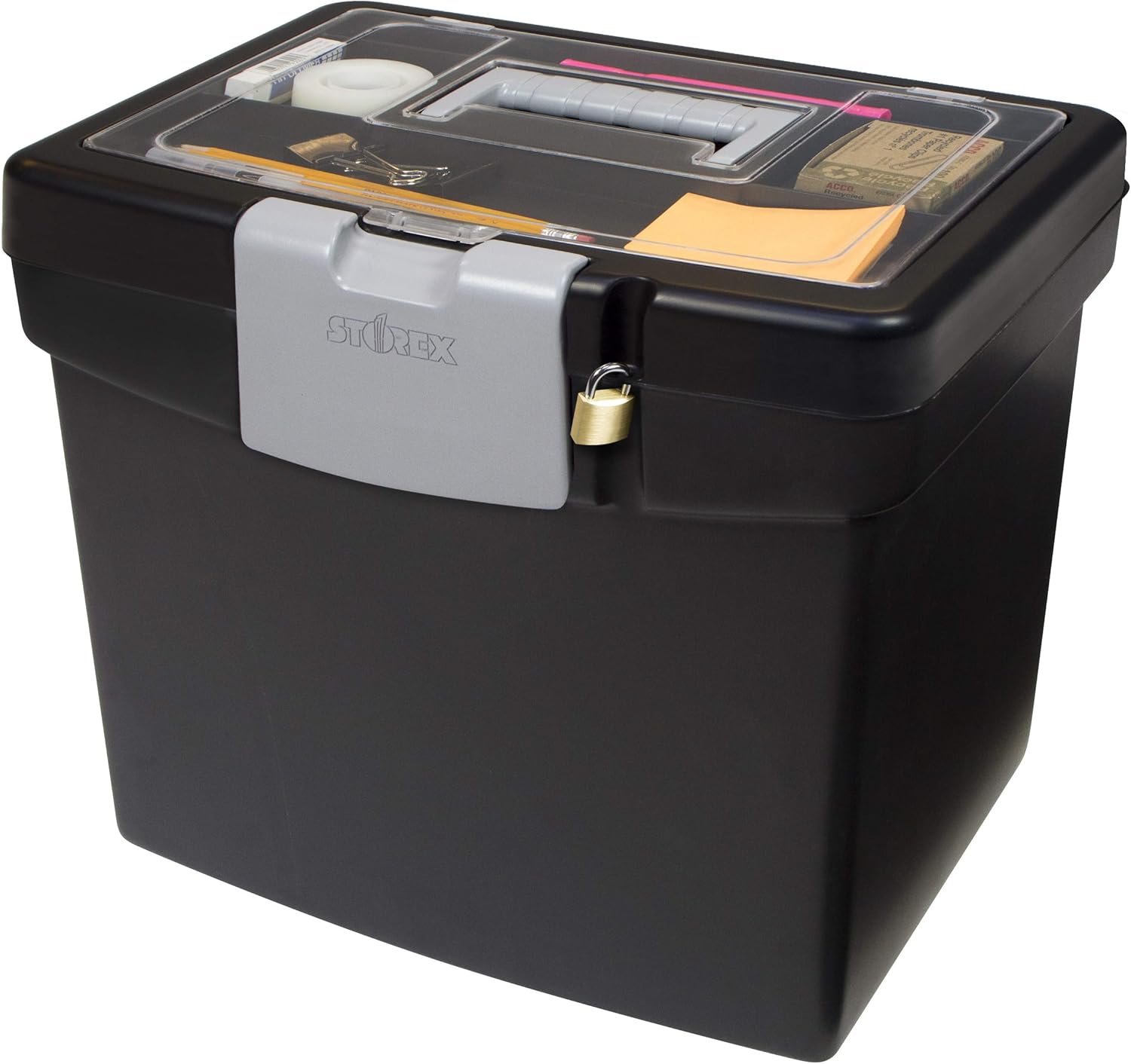 Storex Portable File Box for Letter Paper and Hanging Folders