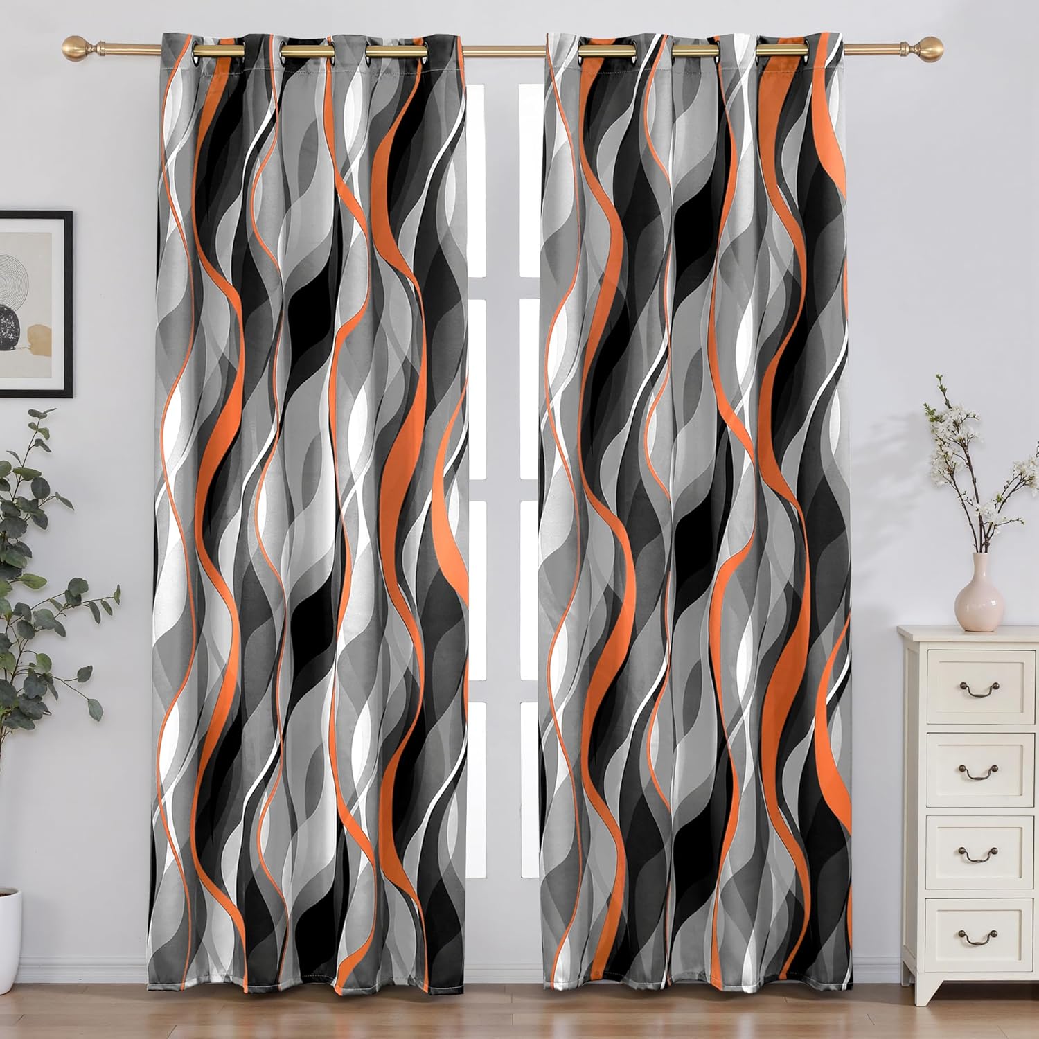 Weesire Orange and Grey Blackout Curtains for Modern Living