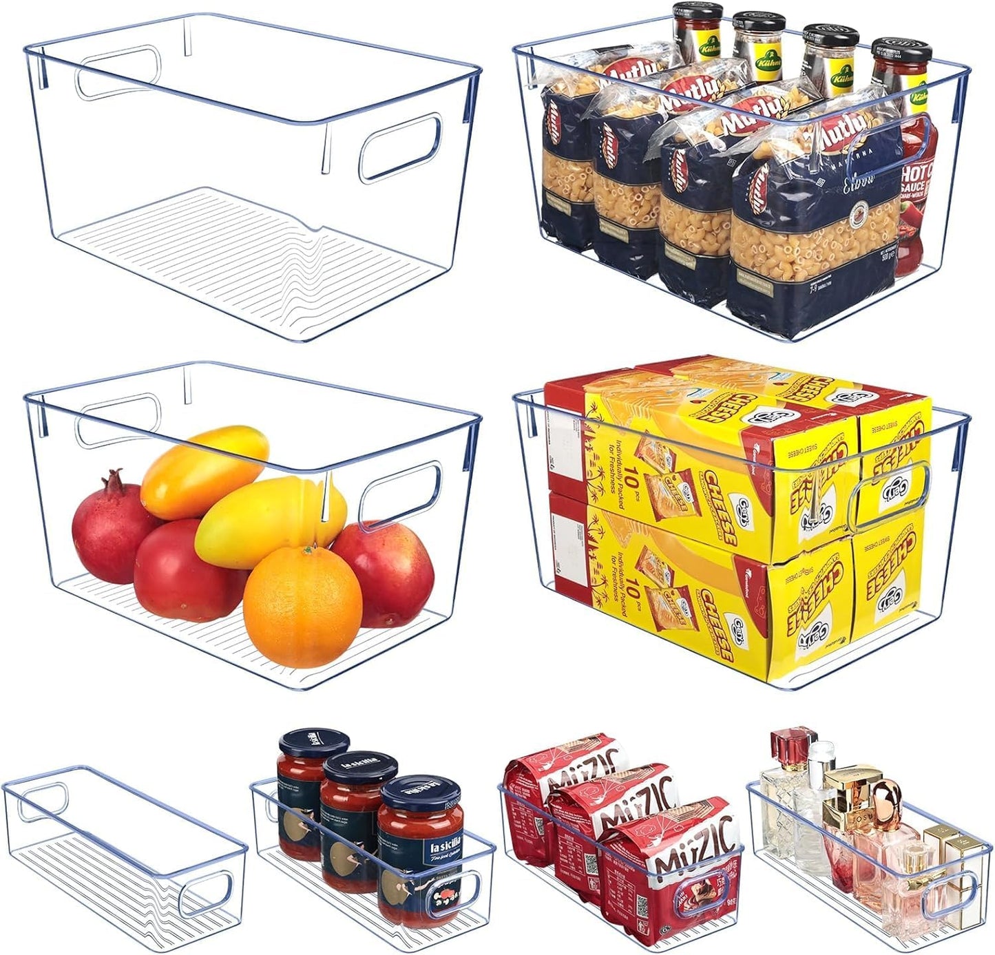 Set of 8 Clear Plastic Storage Bins for Kitchen Organization
