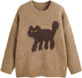 CIDER Womens Cat Sweater Long Sleeve Crew Neck Cute Knitted Pullover