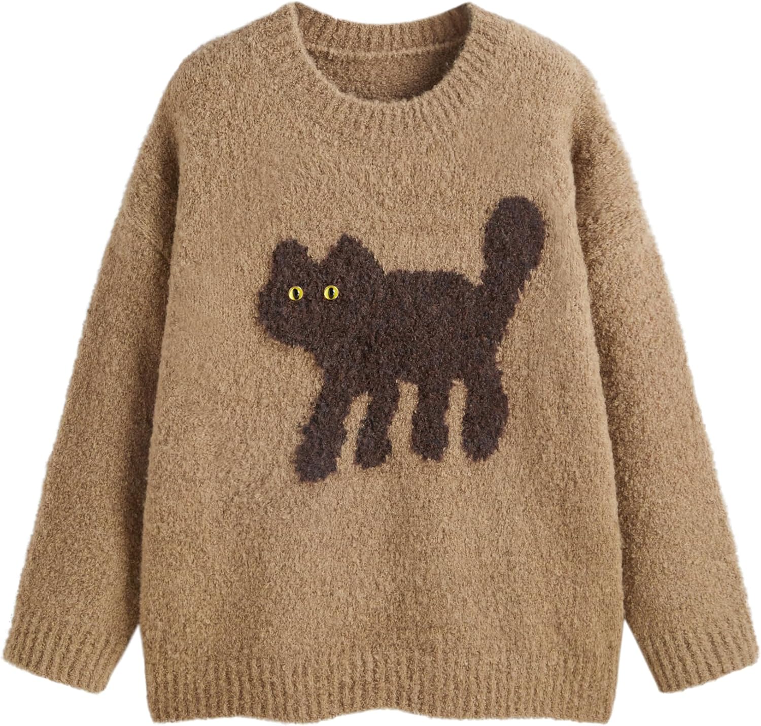 CIDER Womens Cat Sweater Long Sleeve Crew Neck Fun Graphic