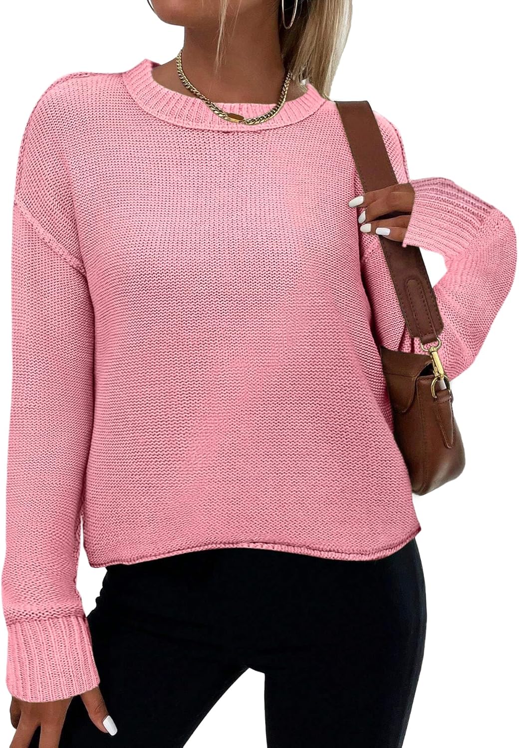 Zeagoo Women's Crew Neck Cropped Sweater for Fall Style