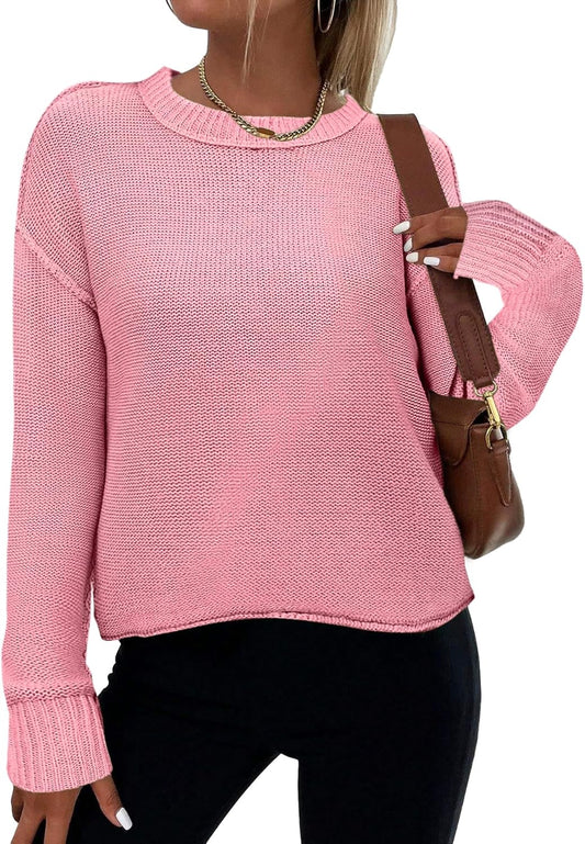Zeagoo Women's Crew Neck Cropped Sweater for Fall Style