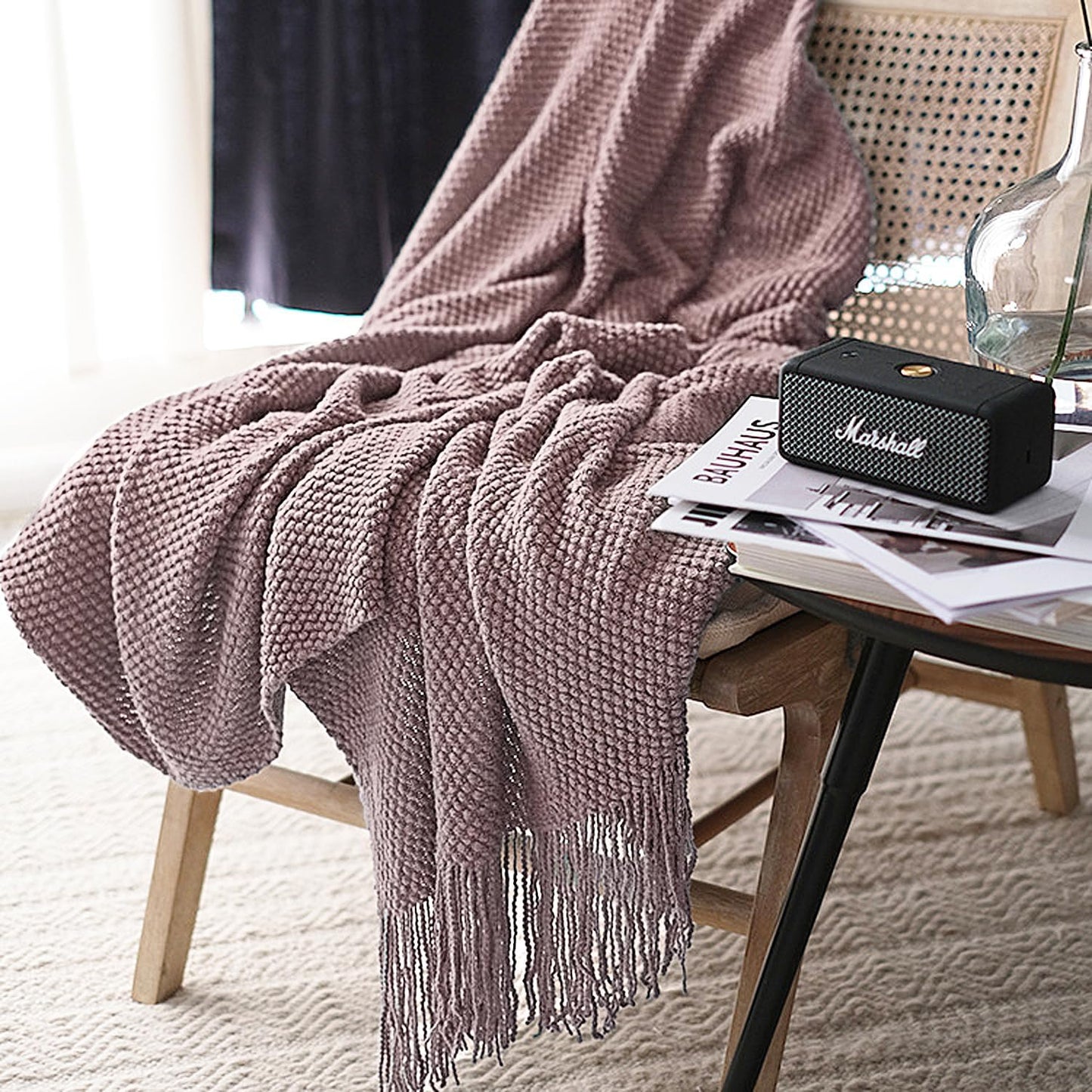LOMAO Knitted Throw Blanket with Tassels for Cozy Home Decor