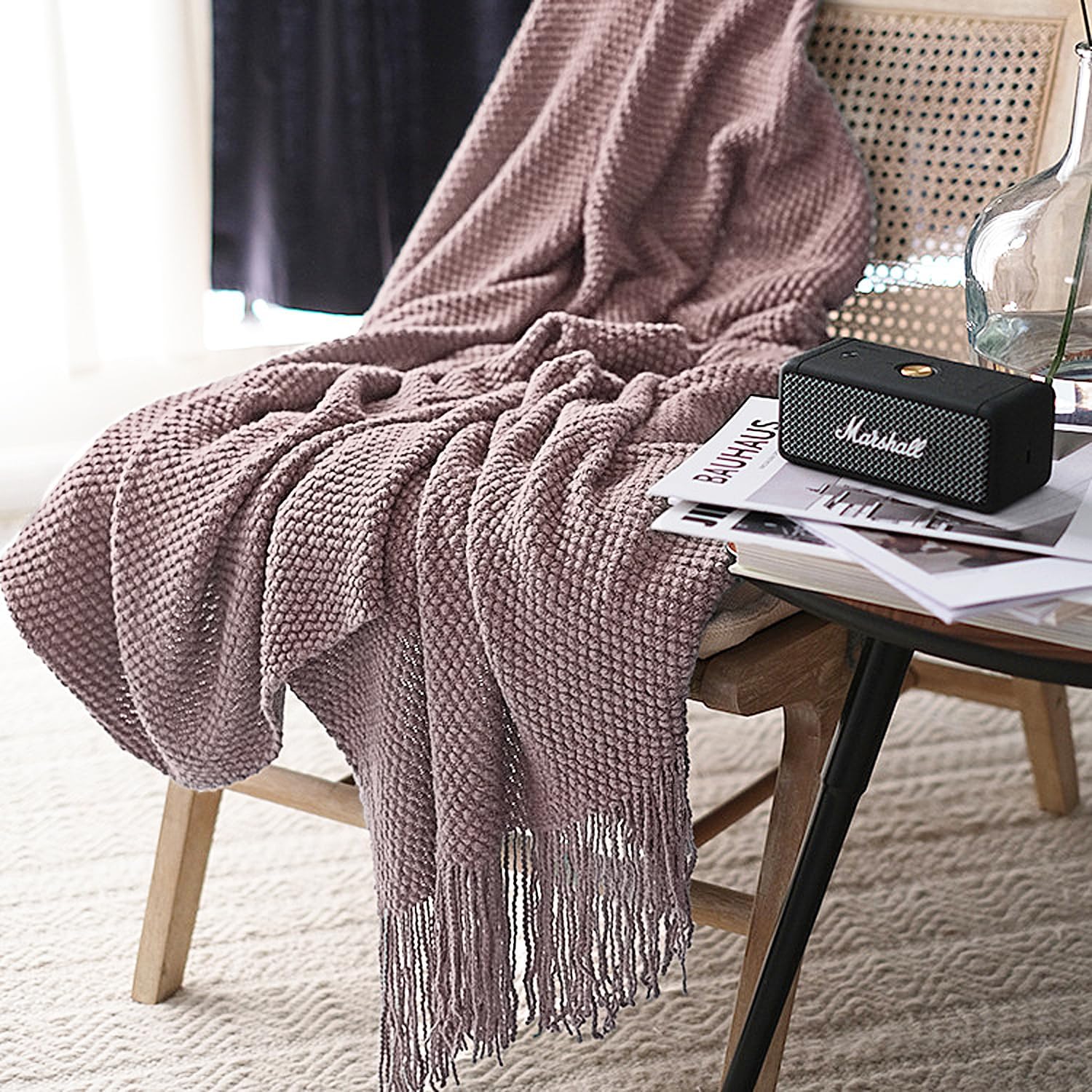 LOMAO Knitted Throw Blanket with Tassels for Cozy Home Decor
