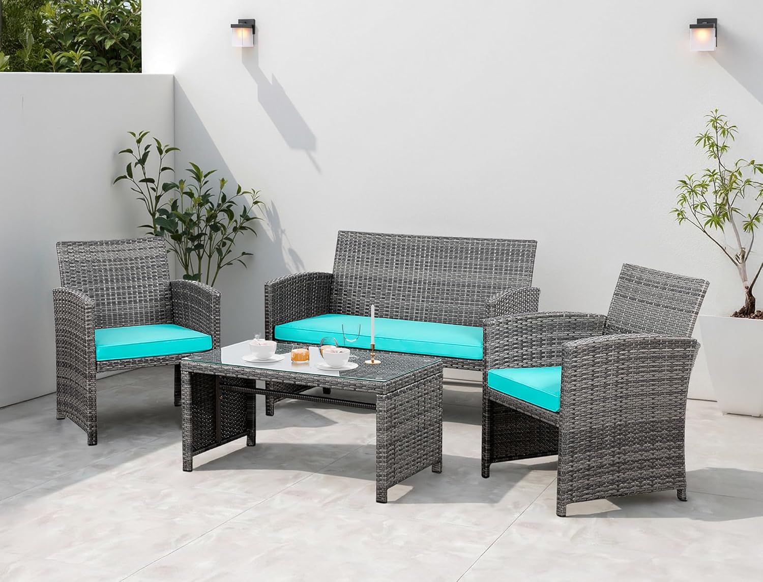 Shintenchi 4 Piece Patio Rattan Set for Outdoor Comfort