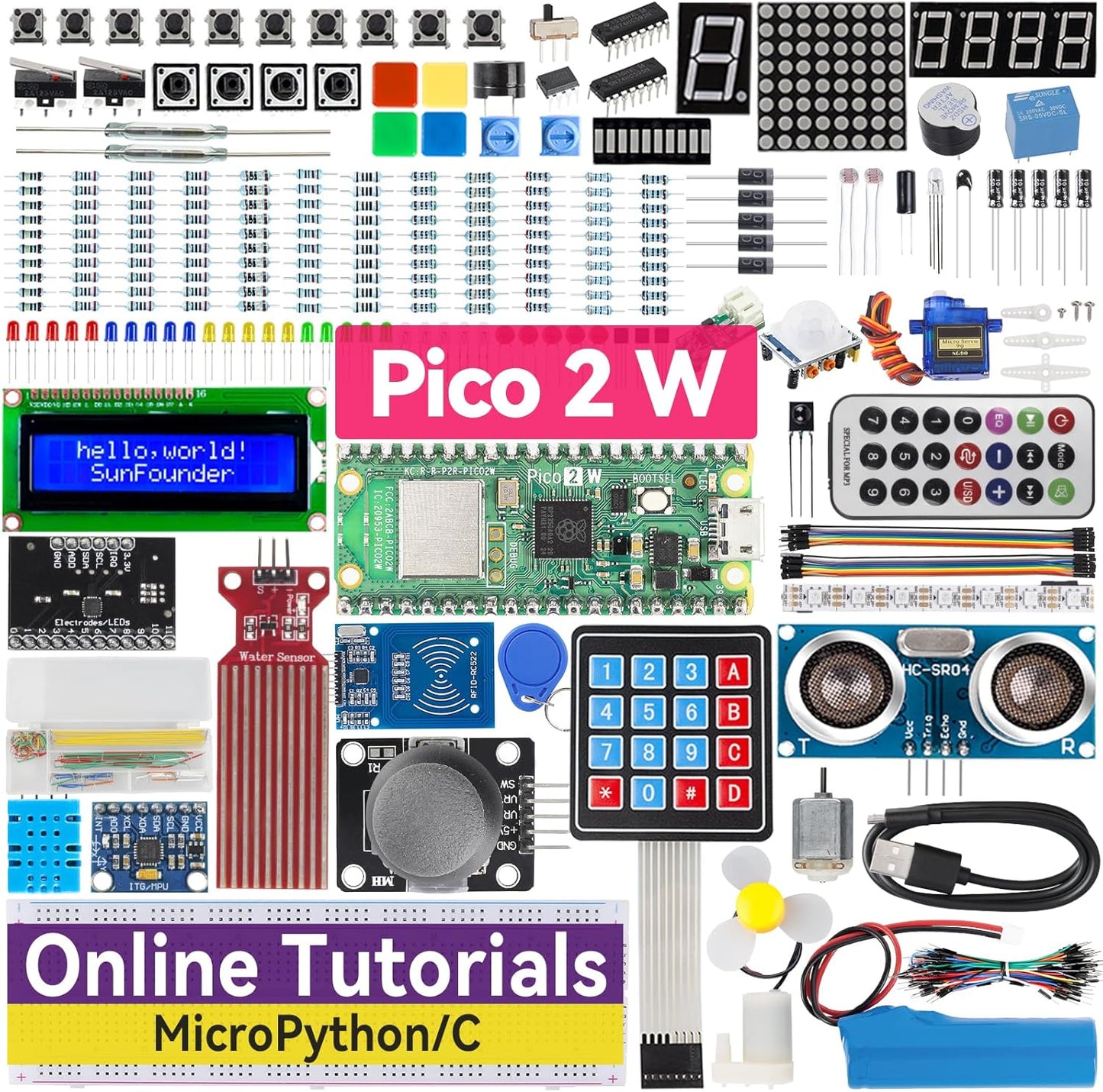 Raspberry Pi Pico 2 W Starter Kit with 110+ Video Tutorials