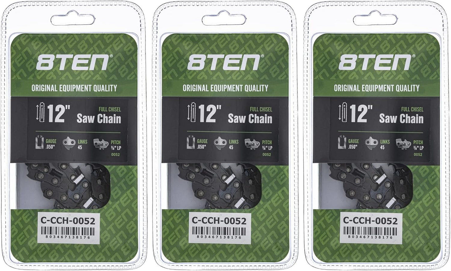 8TEN Full Chisel Chainsaw Chain 12 Inch for Poulan and More