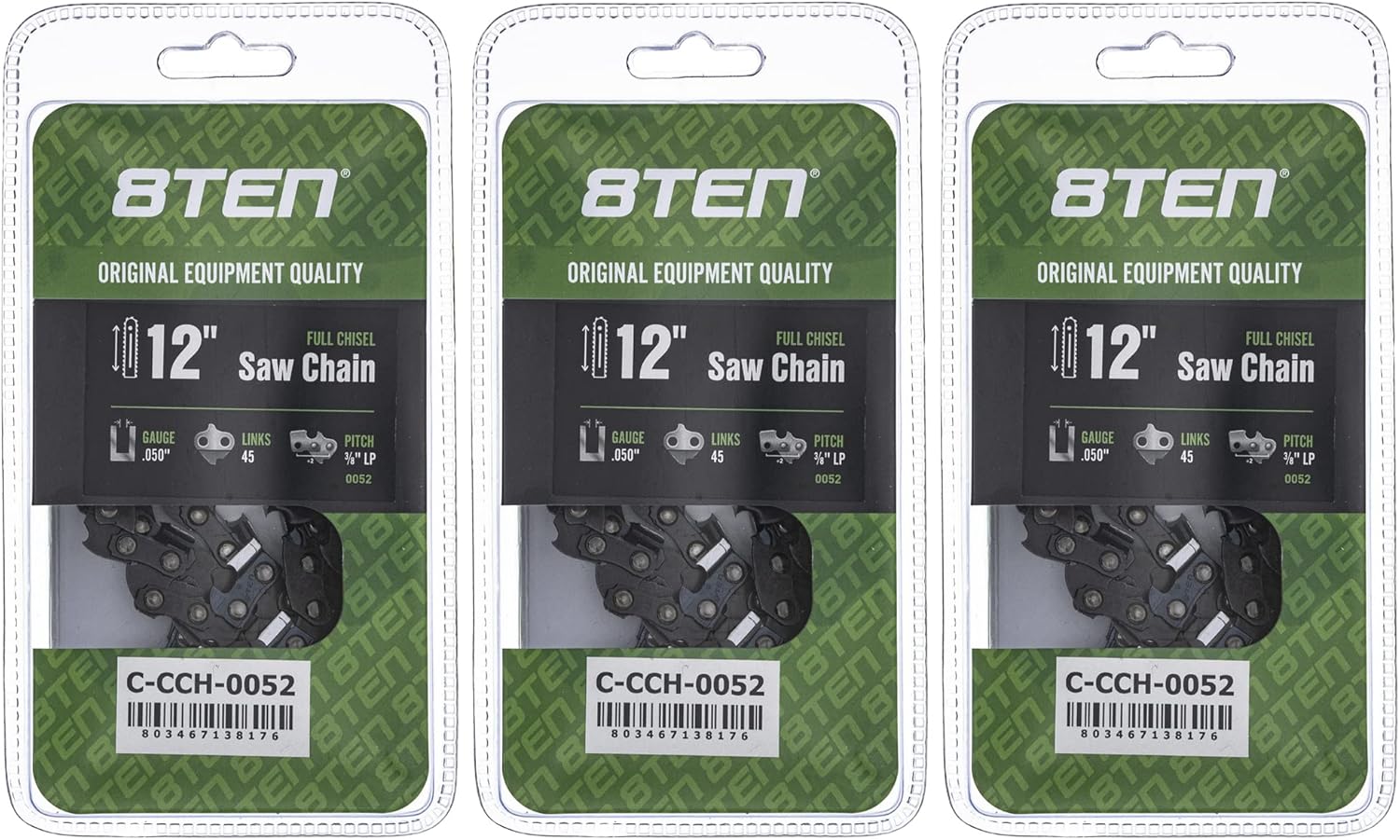 8TEN Full Chisel Chainsaw Chain 12 Inch for Poulan and More