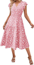 Womens Summer Casual Ruffle Sleeve V Neck Midi Dress (Style WMGF)