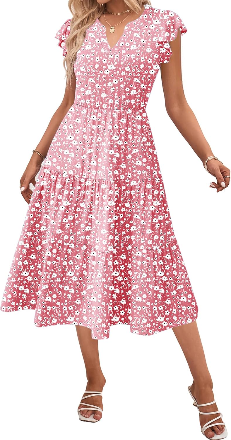 Womens Summer Casual Dresses with Ruffle Sleeves and Pockets
