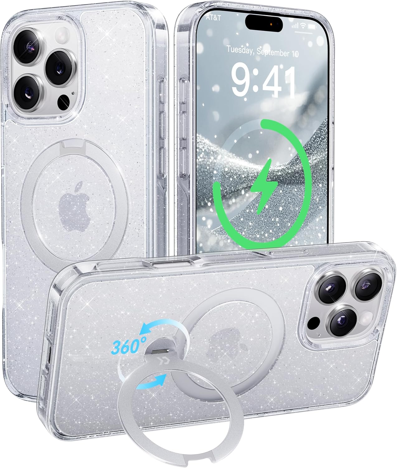CASEKOO Glitter 360 Spin Magnetic Stand for iPhone 16 Pro Max