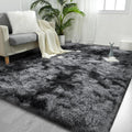 FlyDOIT 8x10 Feet Tie-Dyed Black and Grey Shaggy Rug - Ultra Soft