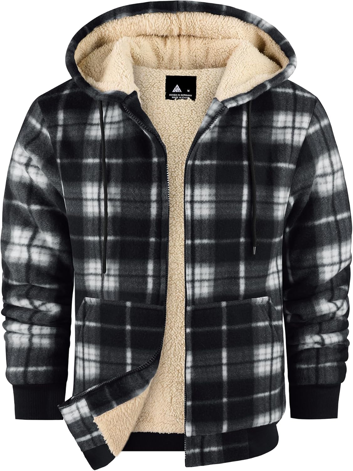 ZITY Heavy Thick Hoodies for Men Plaid Flannel Warm Sherpa
