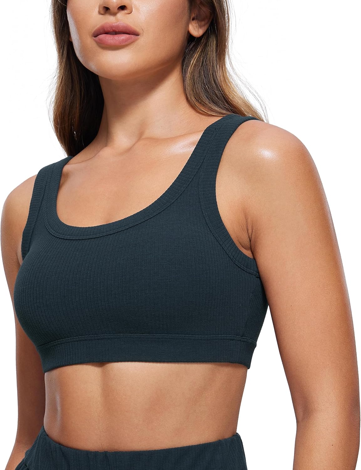 CRZ YOGA Ribbed Sports Bras for Women - Medium Impact Cami