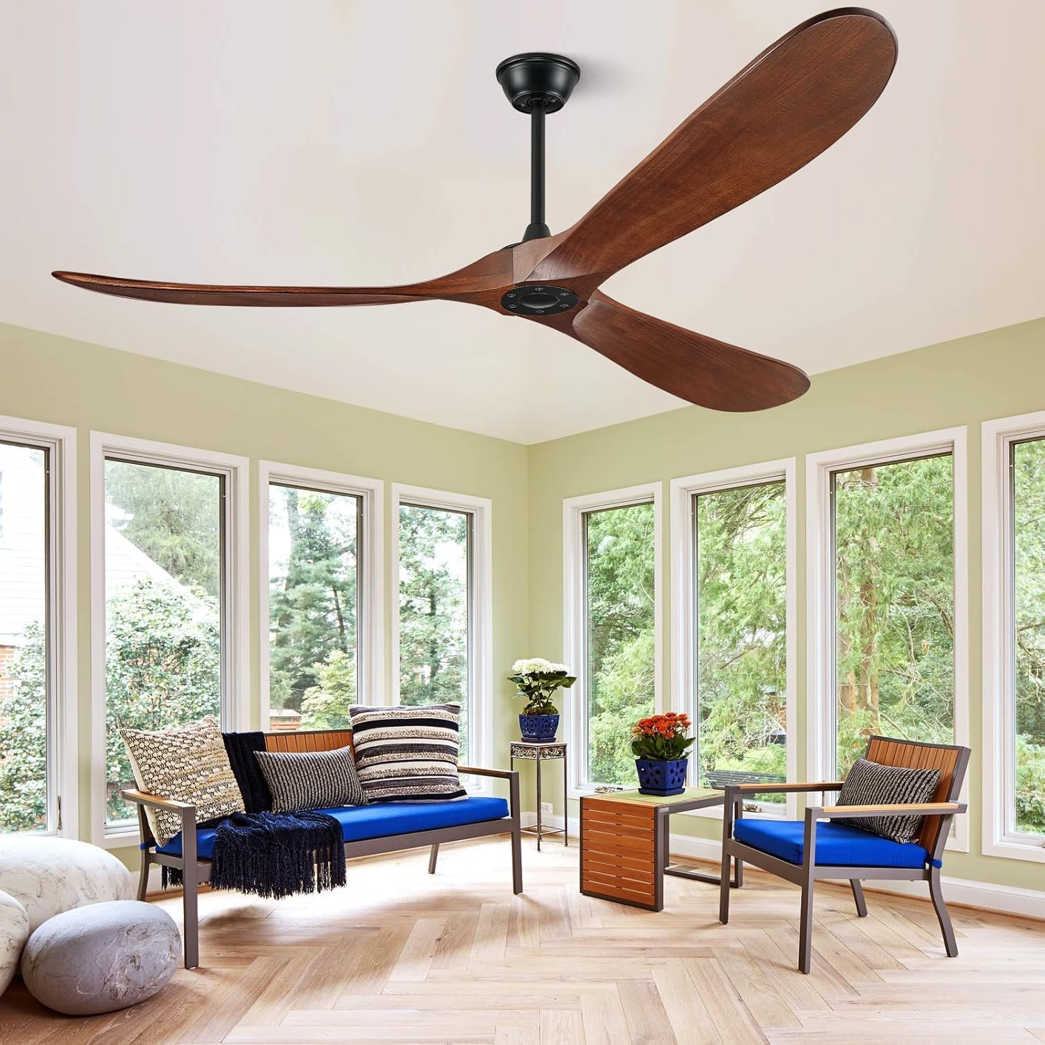 60 inch Ceiling Fan Without Light - Quiet DC Motor & Remote Control