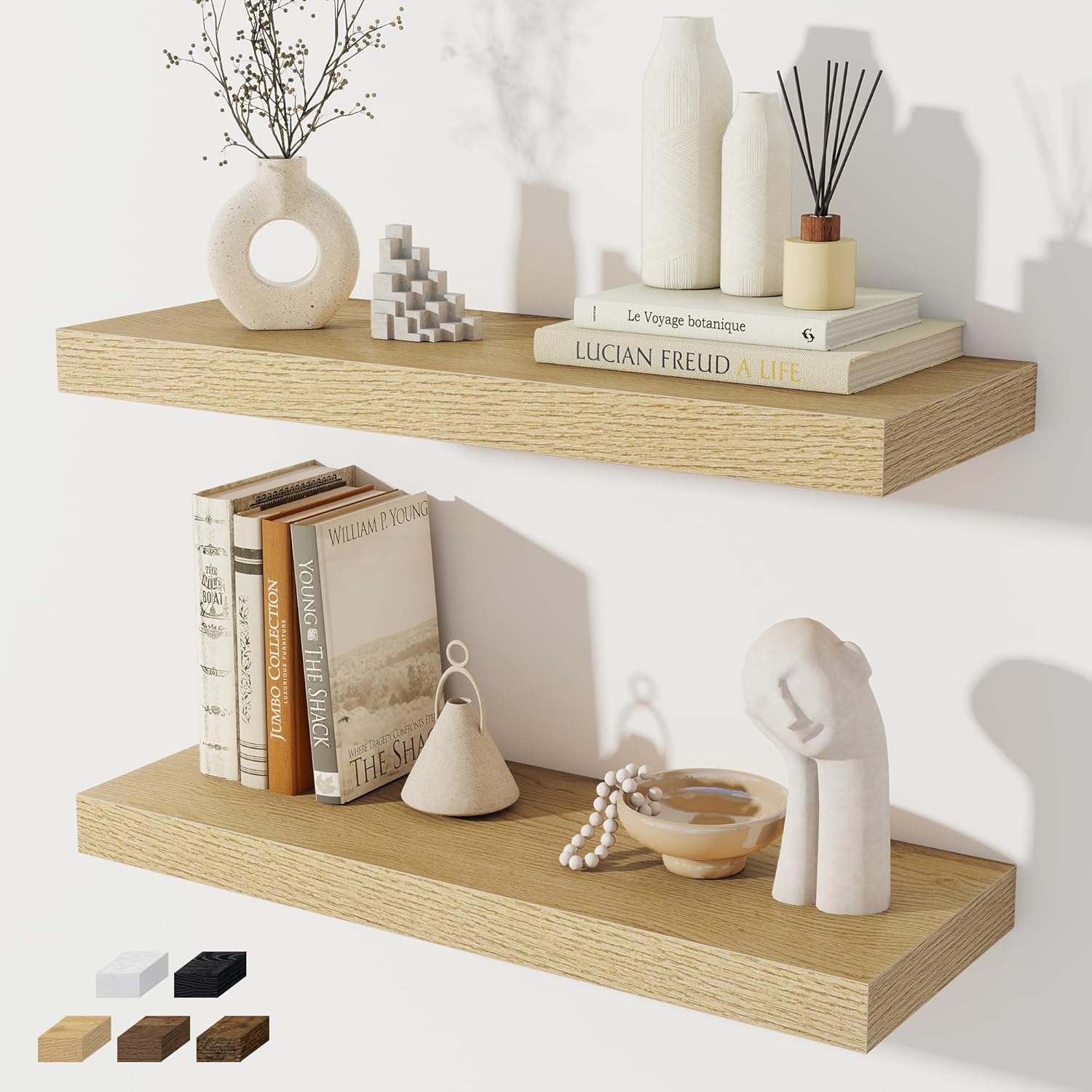 Floating Shelves for Wall - Rustic Wood Shelf Set of 2