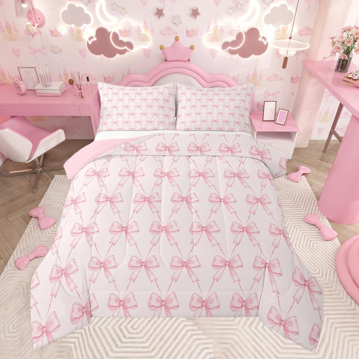 Feelyou Bow Comforter Set Full Size Cute Bowknot Bedding