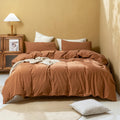 FOSSA Duvet Cover Set 100% Washed Cotton Linen Feel - Cozy Breathable