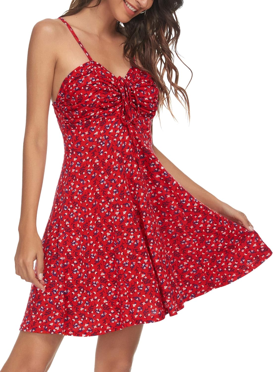 Missufe Floral Mini Dress with Spaghetti Straps for Women