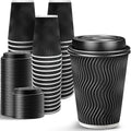 Ginkgo 100 Pack 12 oz Disposable Coffee Cups with Lids - Black