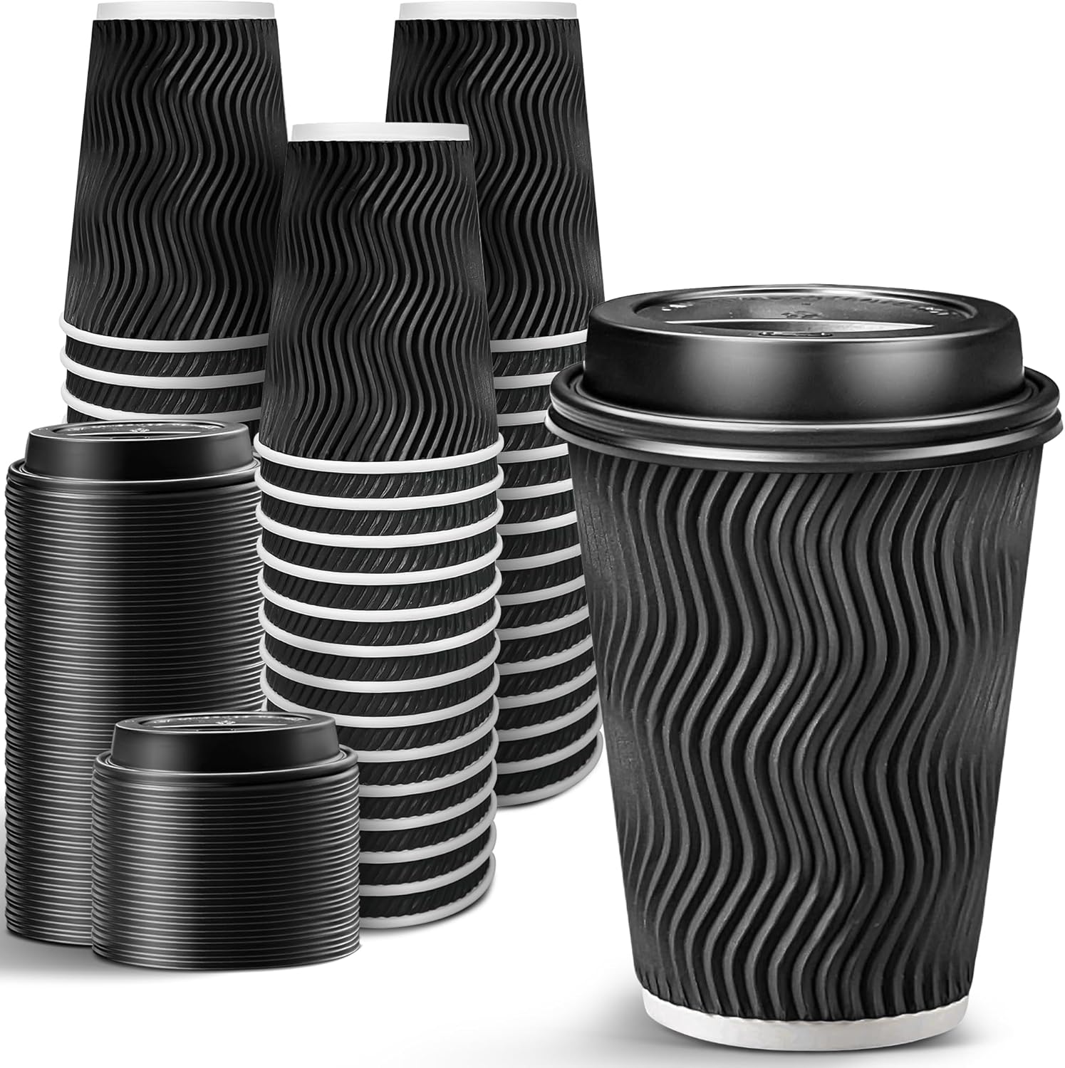 100 Pack 12 oz Disposable Coffee Cups with Lids - Hot Beverage Essentials