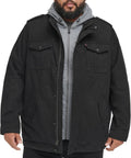 Men's Washed Cotton Hooded Military Jacket - Sherpa Lined Comfort