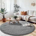 Grey Round Fluffy Rug for Bedroom - Soft 5x5 Feet Area Rug