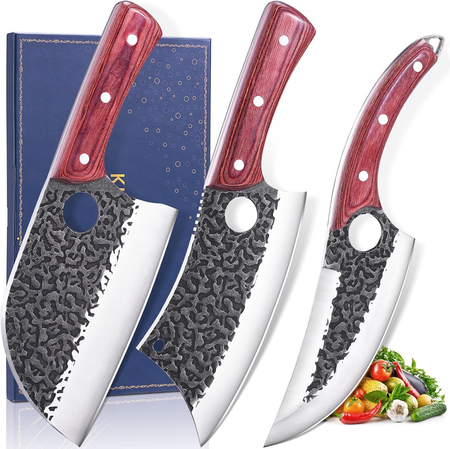 Butcher Knife Set - 3PCS Hand Forged Meat Cleaver & Chef Knife