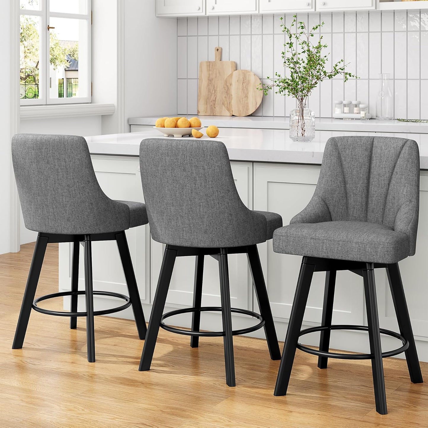 Swivel Bar Stools Set of 3 for Kitchen Island, Dark Gray