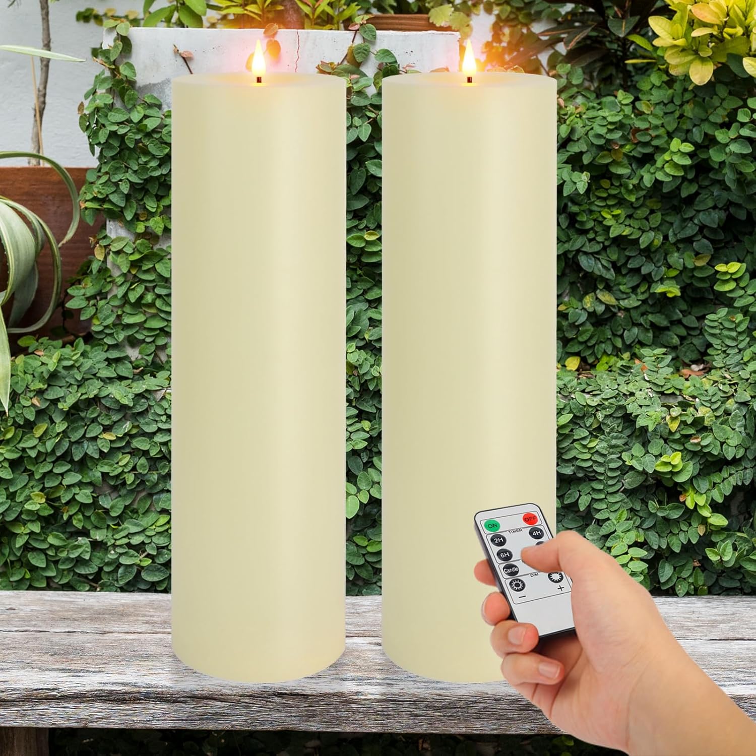 Large Outdoor Flameless Candles with Timer for Patio Decor