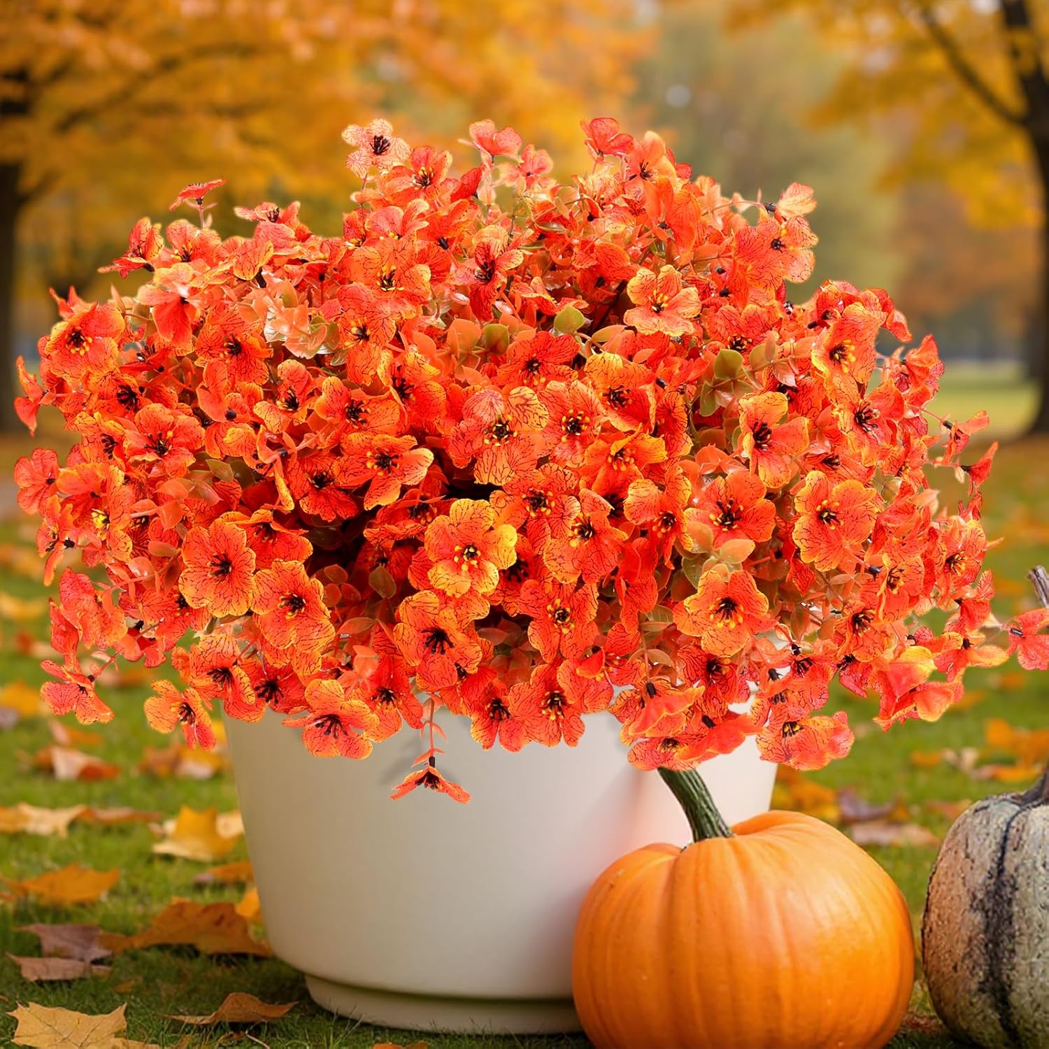 24 Bundles Faux Mums for Outdoor Planters, Fall Decor Solution