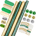 Green Christmas Wrapping Paper Set - Coordinated Green and Gold Gift