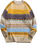 Mens Knit Sweater Grandpa Vintage Striped Pullover for All Seasons