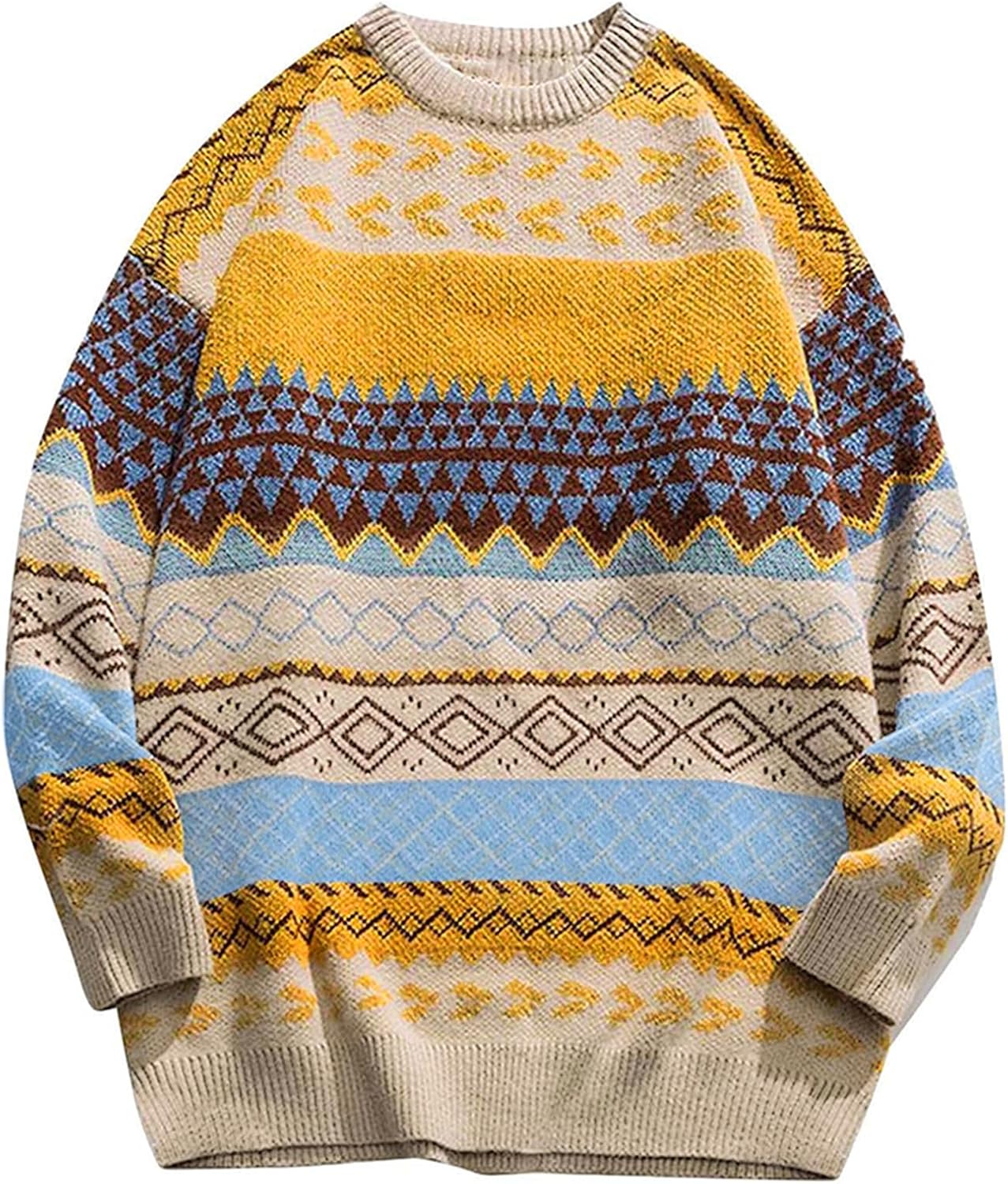 Mens Knit Sweater Grandpa Vintage Striped Pullover for All Seasons