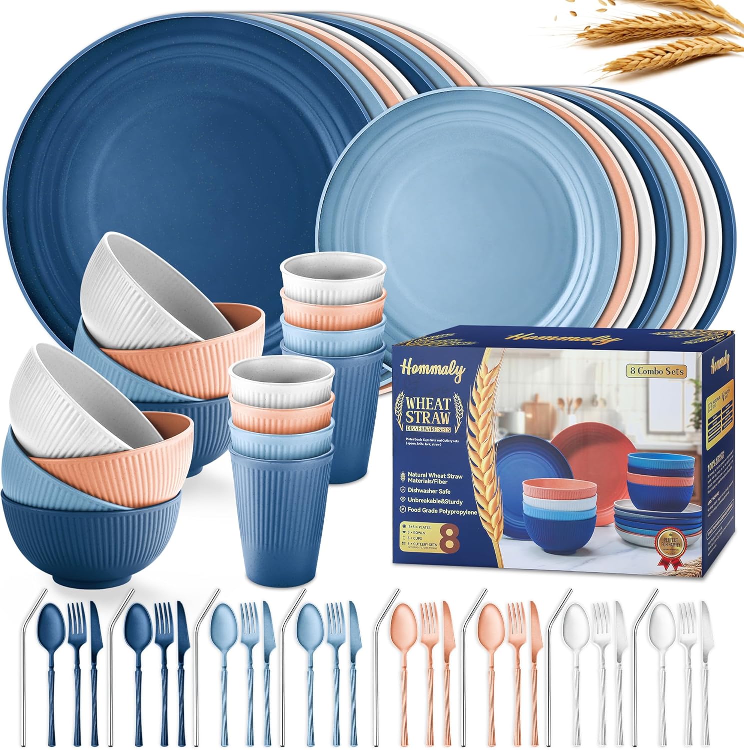 Wheat Straw Dinnerware Sets - 64-Piece Unbreakable Dish Set