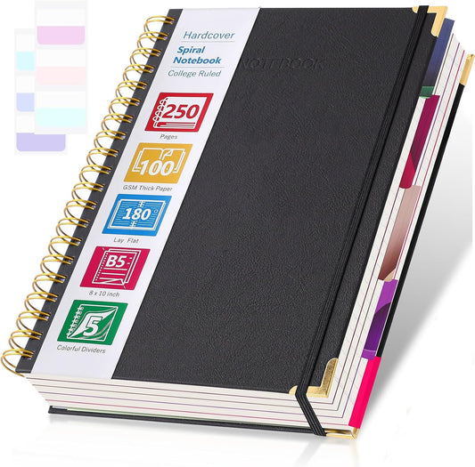 5-Subject Spiral Notebook for Work & School, Stylish B5 Leather Journal by Amanple