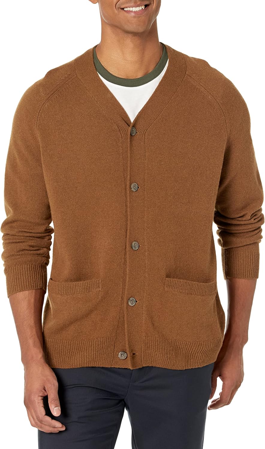 Men's Lambs Wool V-Neck Cardigan Sweater with Pockets