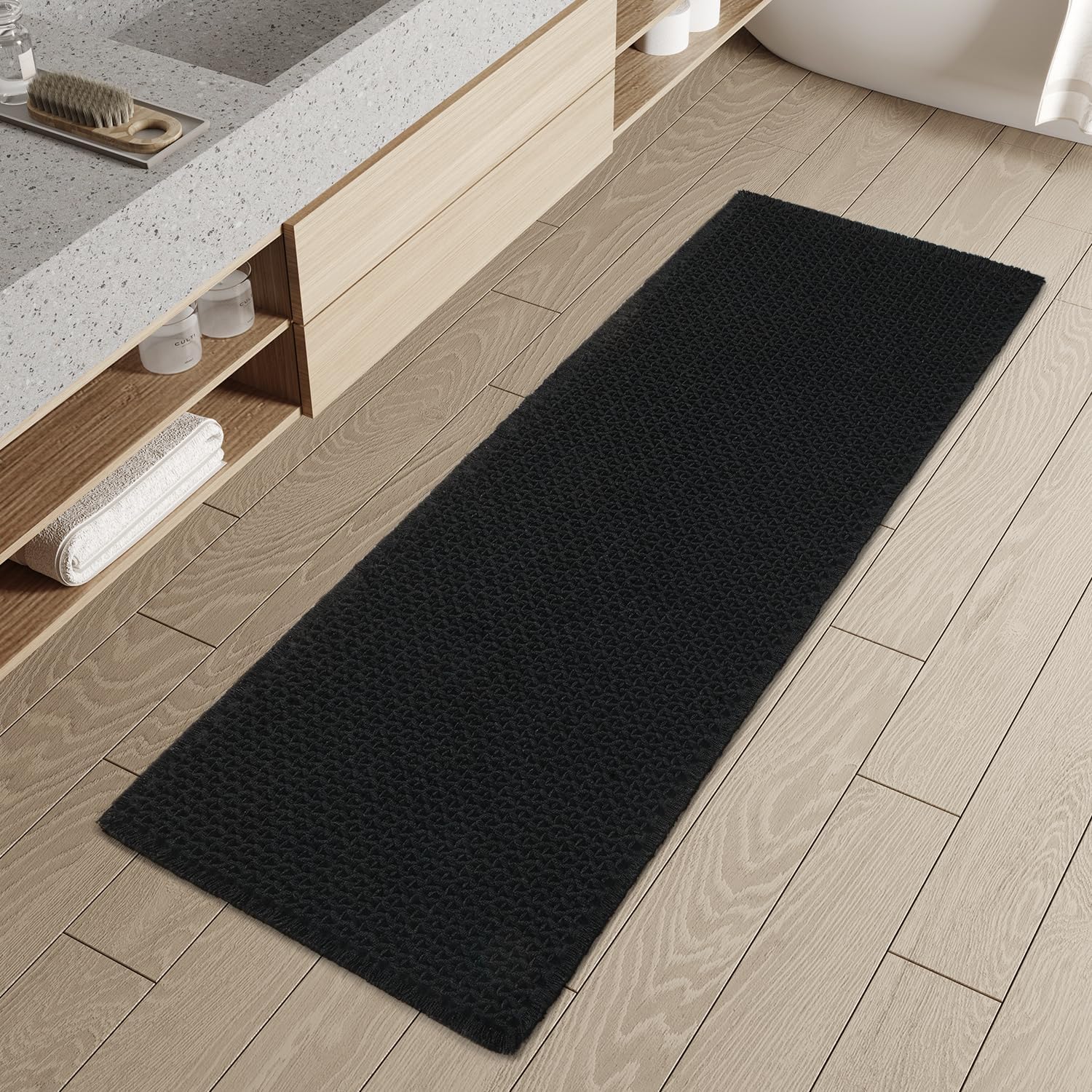 Checkered Bath Mat Runner - Super Absorbent Non Slip Rug