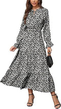 Long Sleeve Tie Crew Neck Maxi Dress - Flowy Ruffle Fall Dress