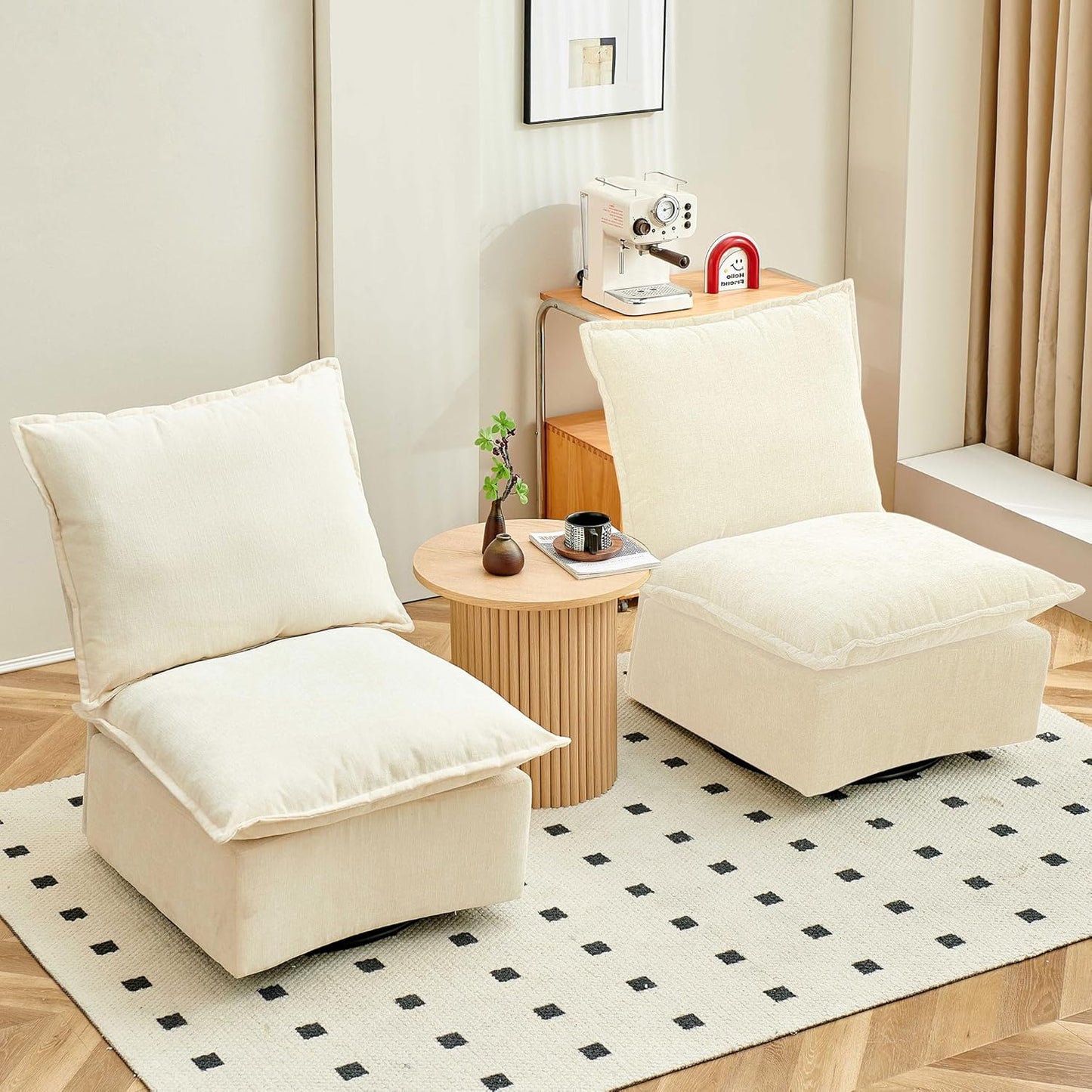 Modern Ivory Swivel Chairs Set of 2 - 360 Rotation, Rocking Function!
