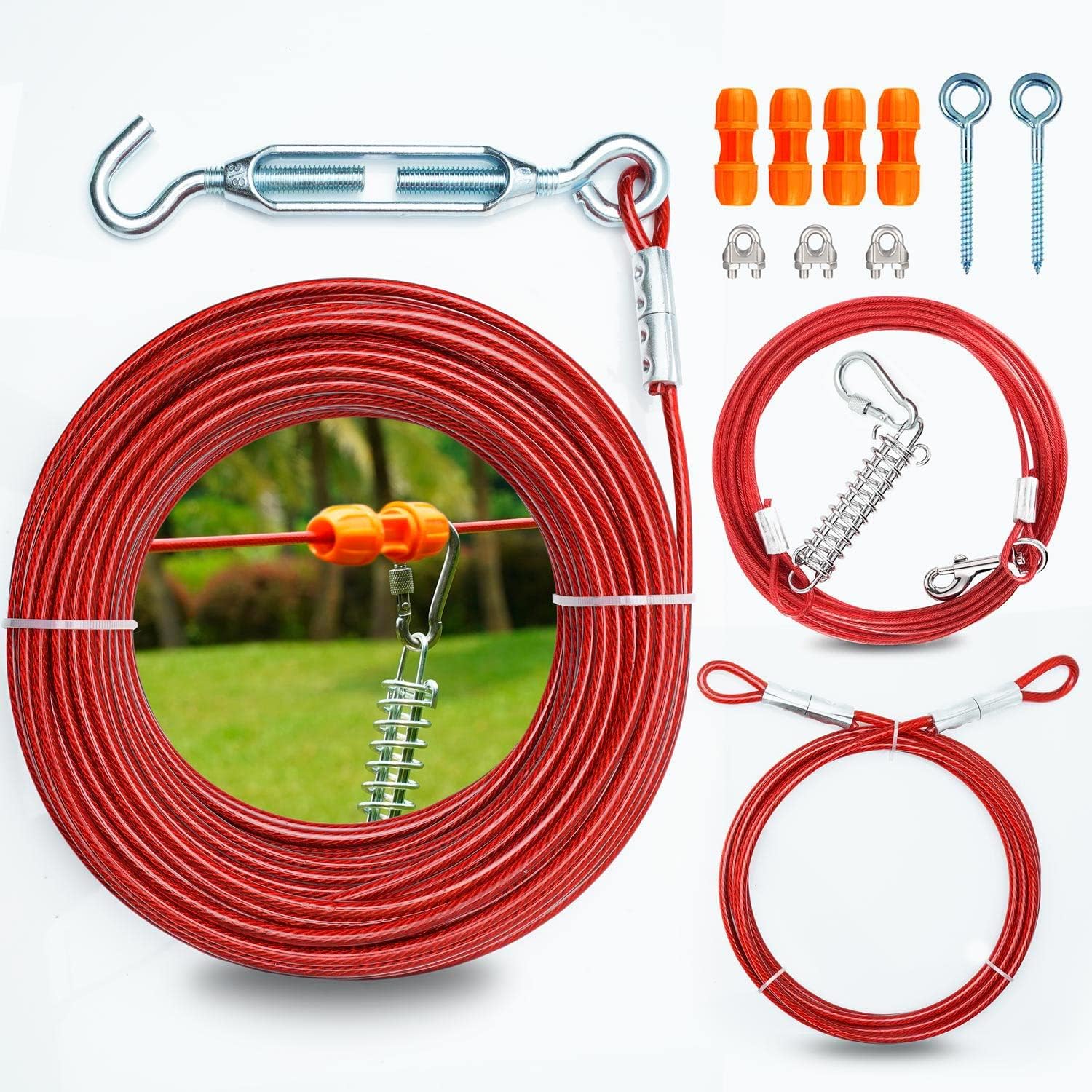Heavy Duty Aerial Dog Tie Out Trolley System for Two Dogs
