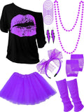 Purple 80s Outfit Costume Accessories for Women - Neon Tutu Set