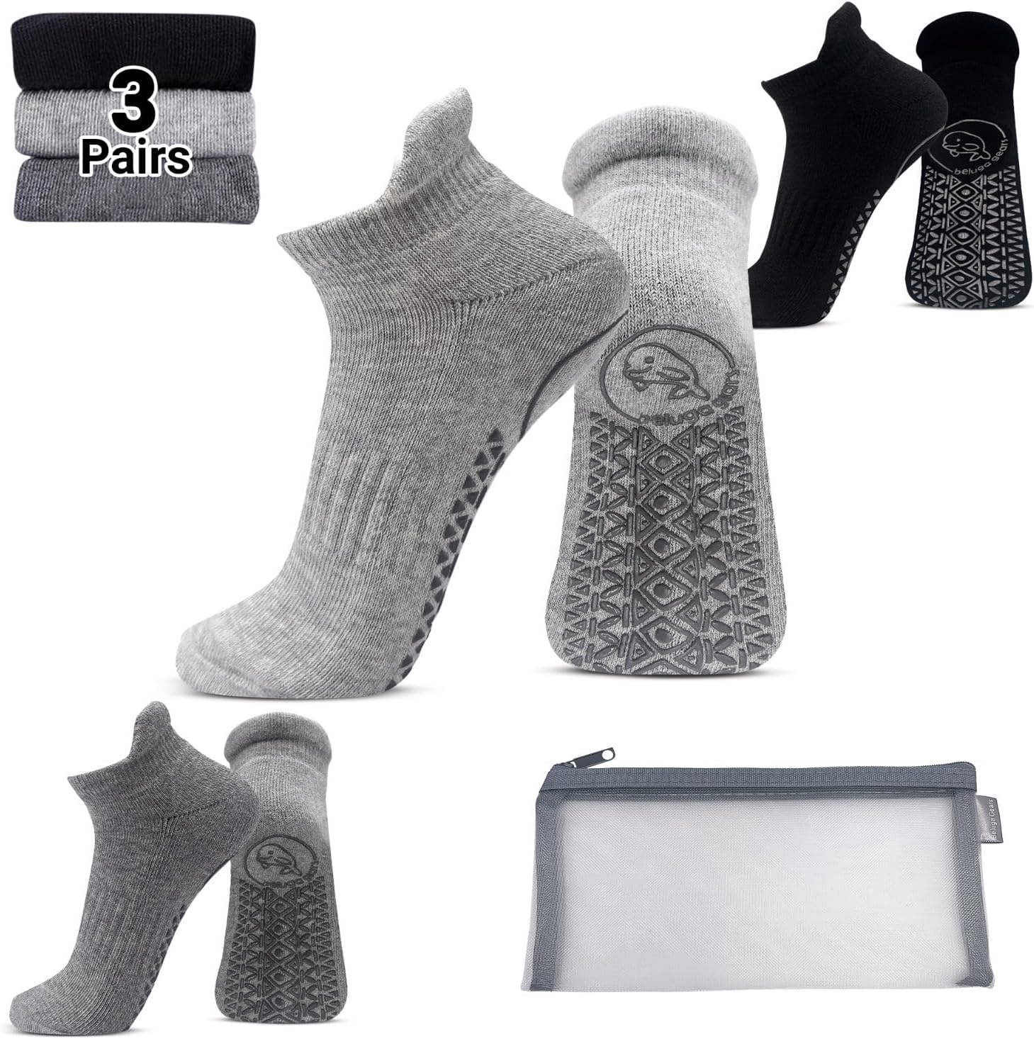 Non-Slip Yoga Socks Set - Breathable & Grippy - 3 Pairs