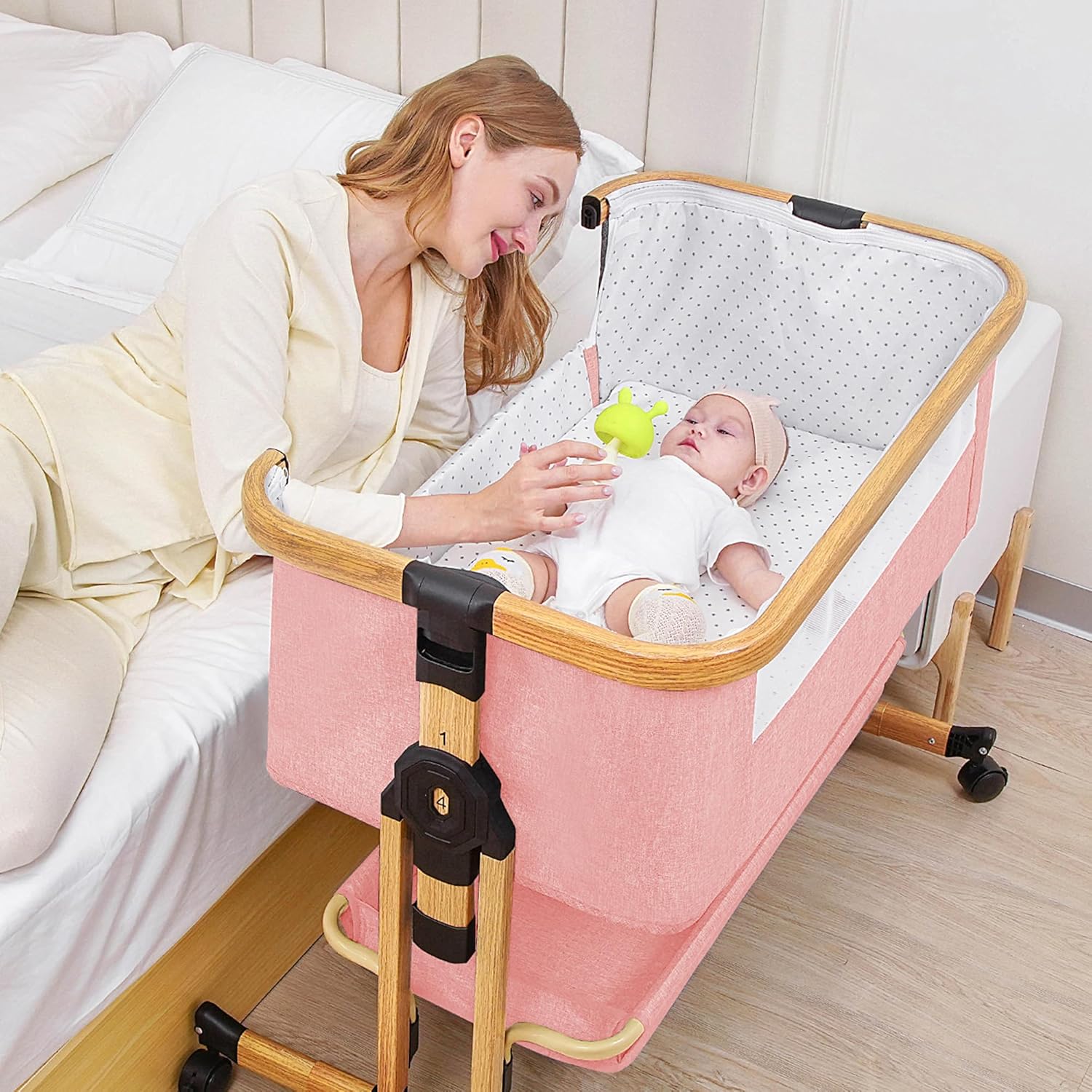 3 in 1 Baby Bassinet for Newborn with Adjustable Height & Wheels