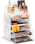 Acrylic Makeup Organizer Set - 6-Drawer Marble Print Storage