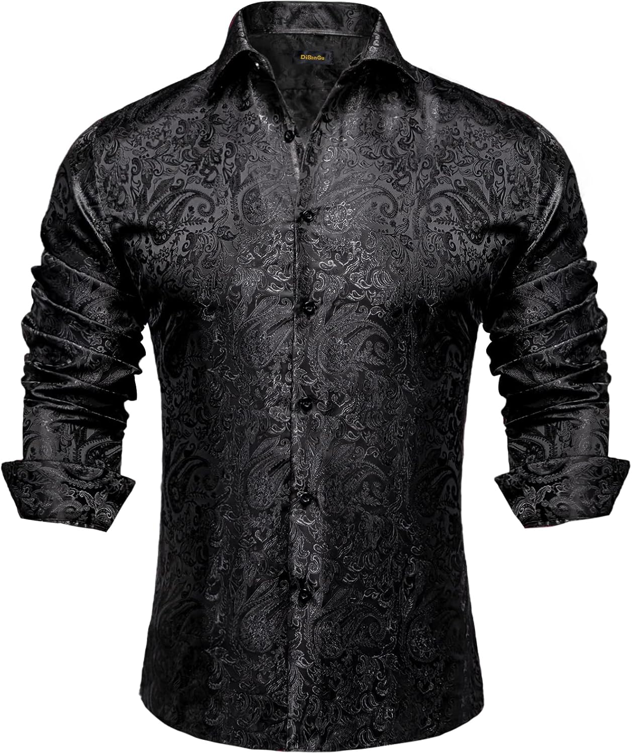 DiBanGu Mens Silk Paisley Dress Shirt for Weddings and Parties