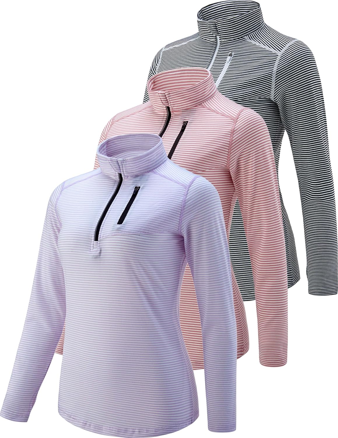 Women's Quick Dry Long Sleeve Quarter Zip Pullover Workout Shirts
