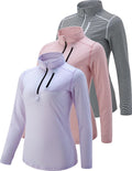 Women's Quick Dry Quarter Zip Pullover Workout Shirt - 3 Pack
